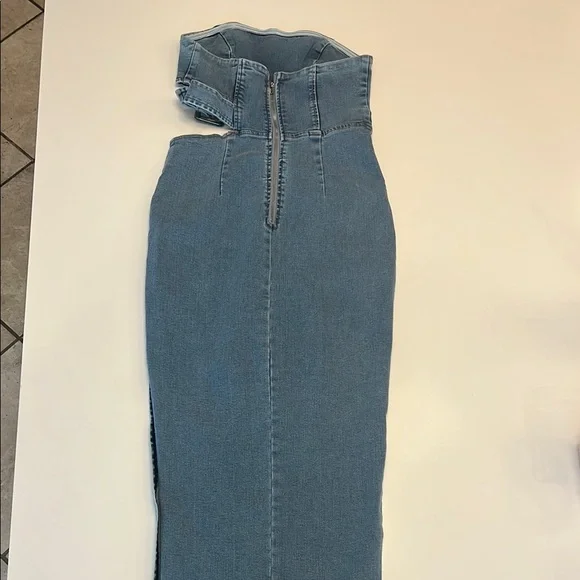 Blue Denim Strapless Dress - Picture 3 of 5